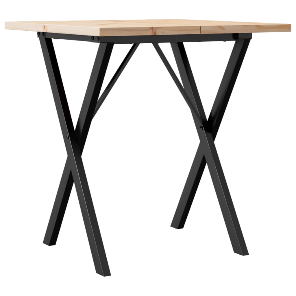 Table À Manger 70X70X75,5Cm Bois De Pin Massif Acier Cadre En X