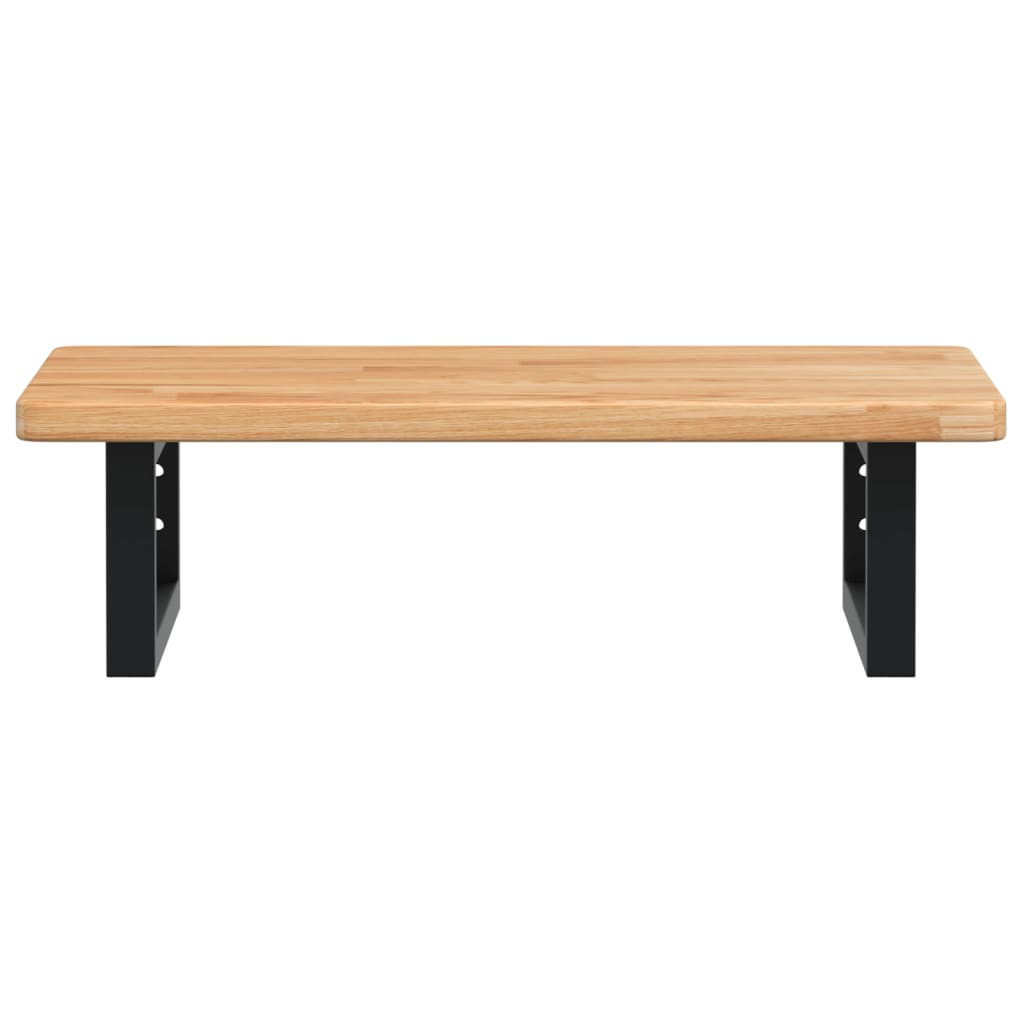 Étagère De Vasque Murale Acier Et Bois De Chêne Massif Marron Clair Et Noir