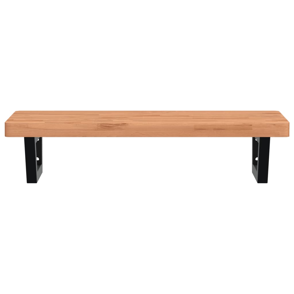 Étagère De Vasque Murale Acier Et Bois Massif De Hêtre Marron Foncé Et Noir