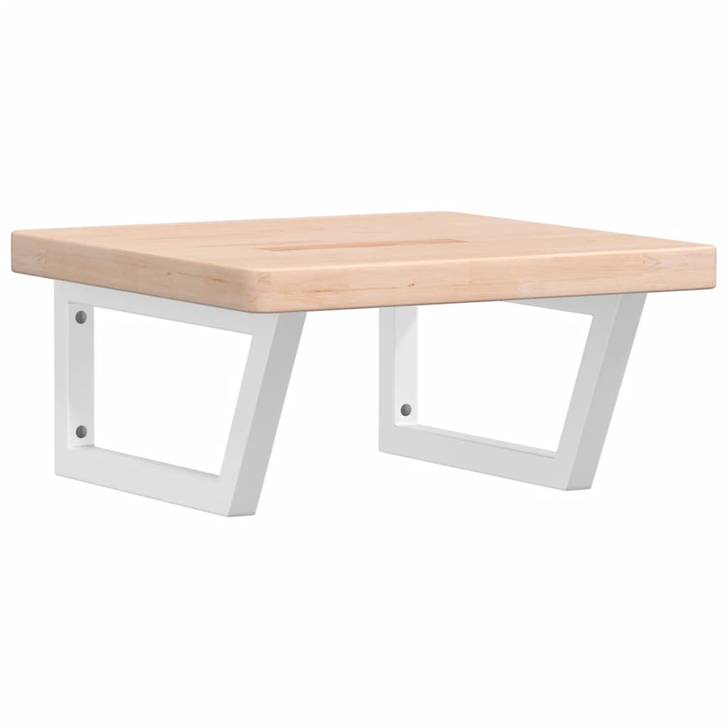 Étagère De Vasque Murale Acier Et Bois De Chêne Massif Marron Et Blanc