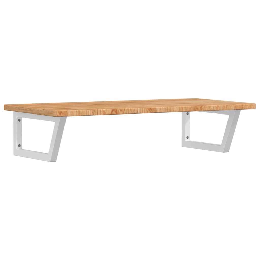 Étagère De Vasque Murale Acier Et Bois De Chêne Massif Marron Clair Et Blanc