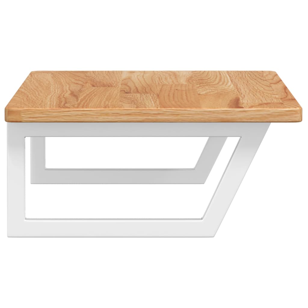 Étagère De Vasque Murale Acier Et Bois De Chêne Massif Marron Clair Et Blanc