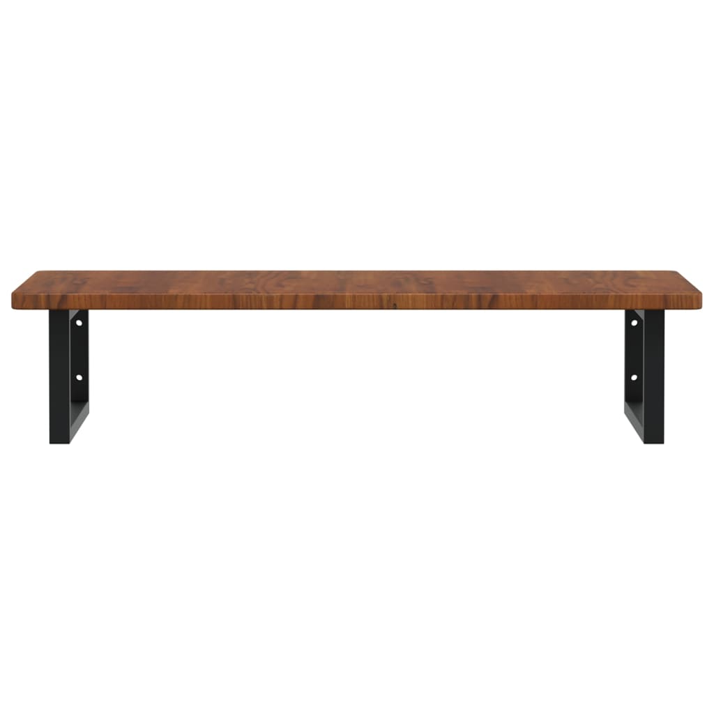 Étagère De Vasque Murale Acier Et Bois De Chêne Massif Marron Foncé Et Noir