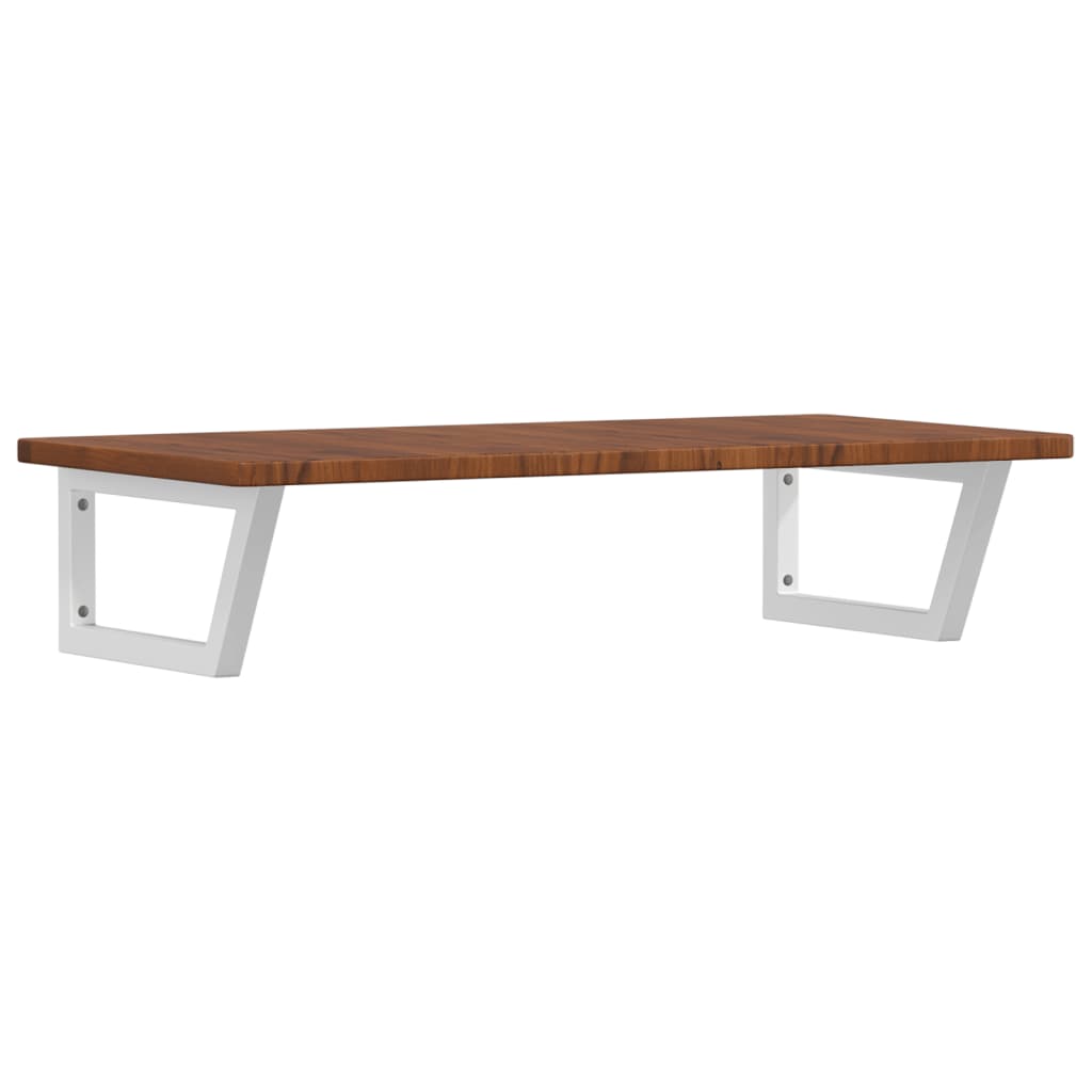 Étagère De Vasque Murale Acier Et Bois De Chêne Massif Marron Foncé Et Blanc