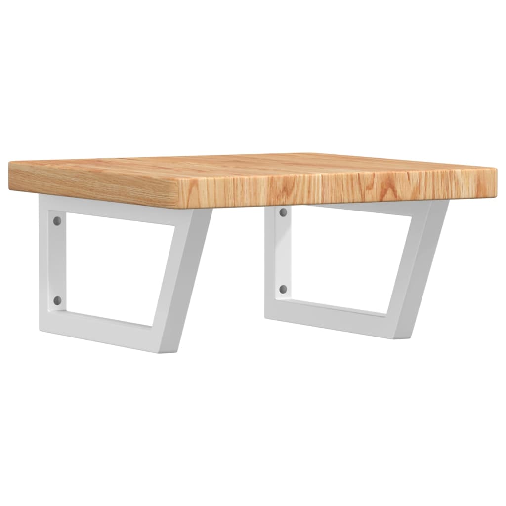 Étagère De Vasque Murale Acier Et Bois De Chêne Massif Marron Clair Et Blanc