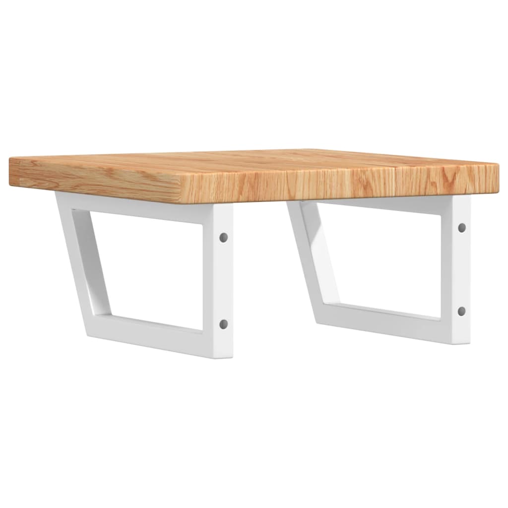 Étagère De Vasque Murale Acier Et Bois De Chêne Massif Marron Clair Et Blanc