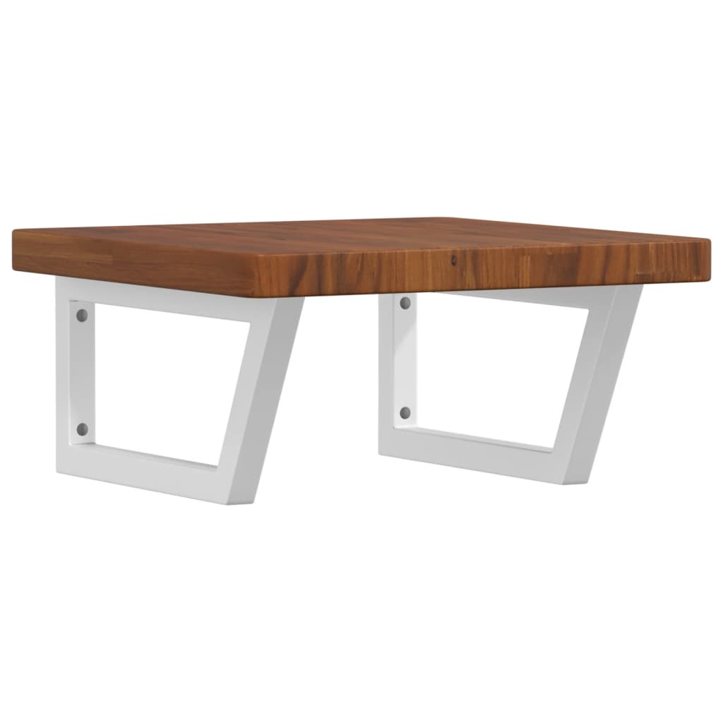 Étagère De Vasque Murale Acier Et Bois De Chêne Massif Marron Foncé Et Blanc