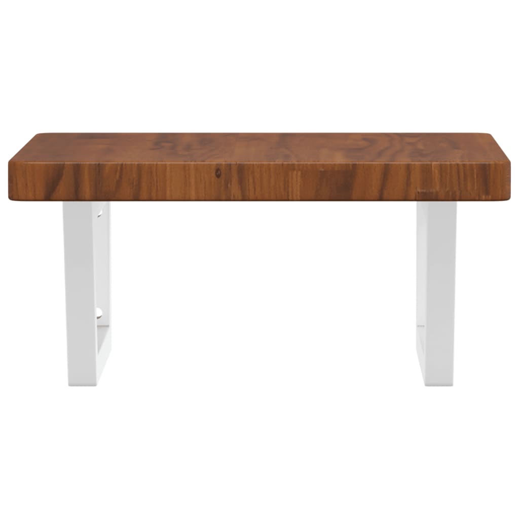 Étagère De Vasque Murale Acier Et Bois De Chêne Massif Marron Foncé Et Blanc