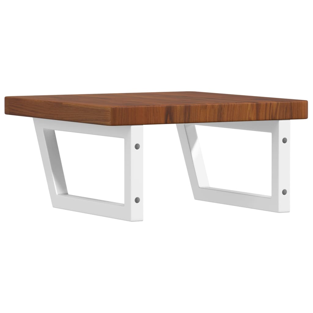 Étagère De Vasque Murale Acier Et Bois De Chêne Massif Marron Foncé Et Blanc