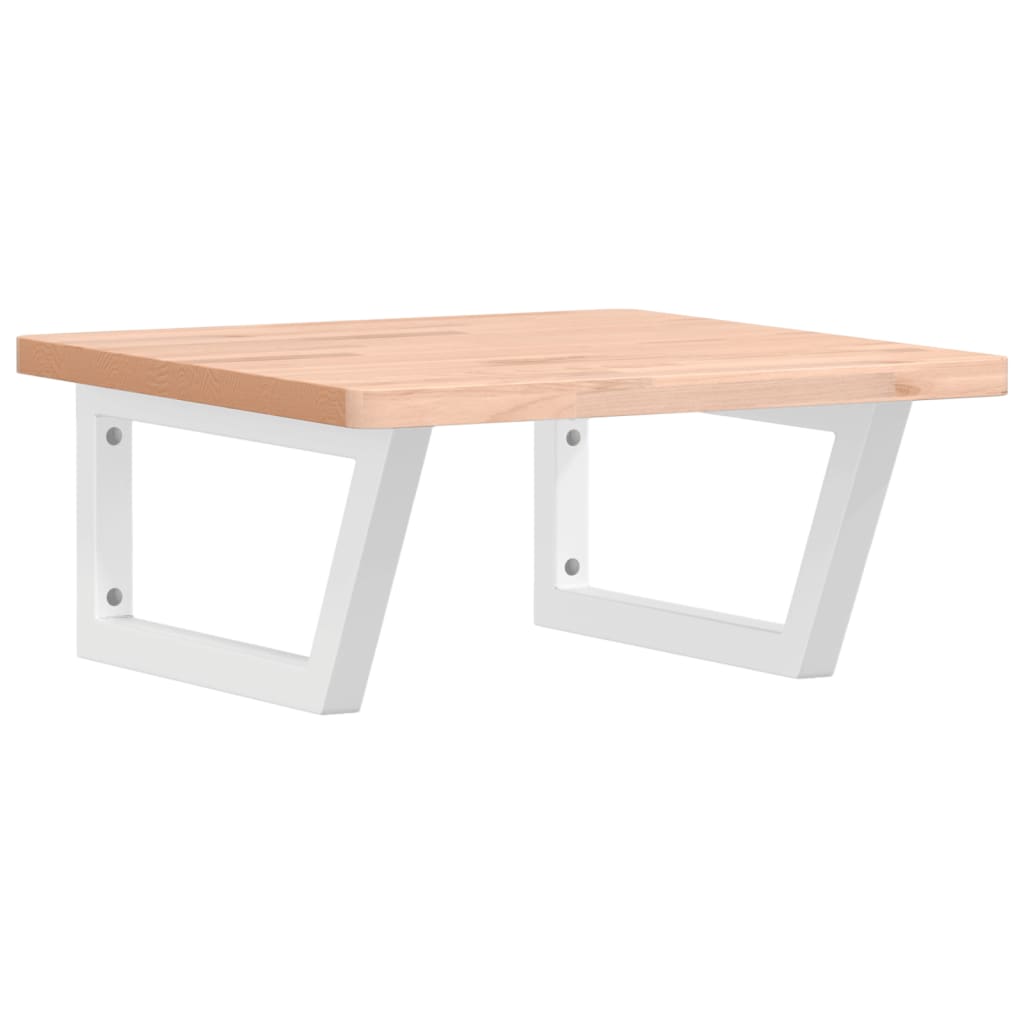 Étagère De Vasque Murale Acier Et Bois Massif De Hêtre Marron Et Blanc