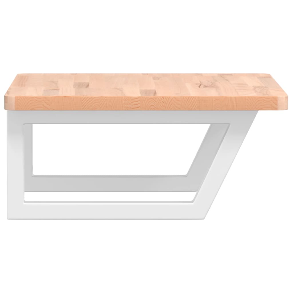 Étagère De Vasque Murale Acier Et Bois Massif De Hêtre Marron Et Blanc