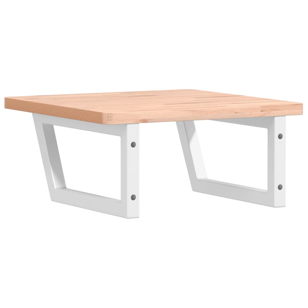 Étagère De Vasque Murale Acier Et Bois Massif De Hêtre Marron Et Blanc