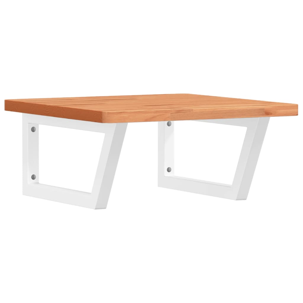 Étagère De Vasque Murale Acier Et Bois Massif De Hêtre Marron Foncé Et Blanc