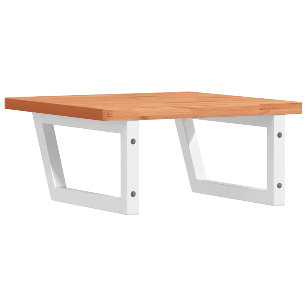 Étagère De Vasque Murale Acier Et Bois Massif De Hêtre Marron Foncé Et Blanc