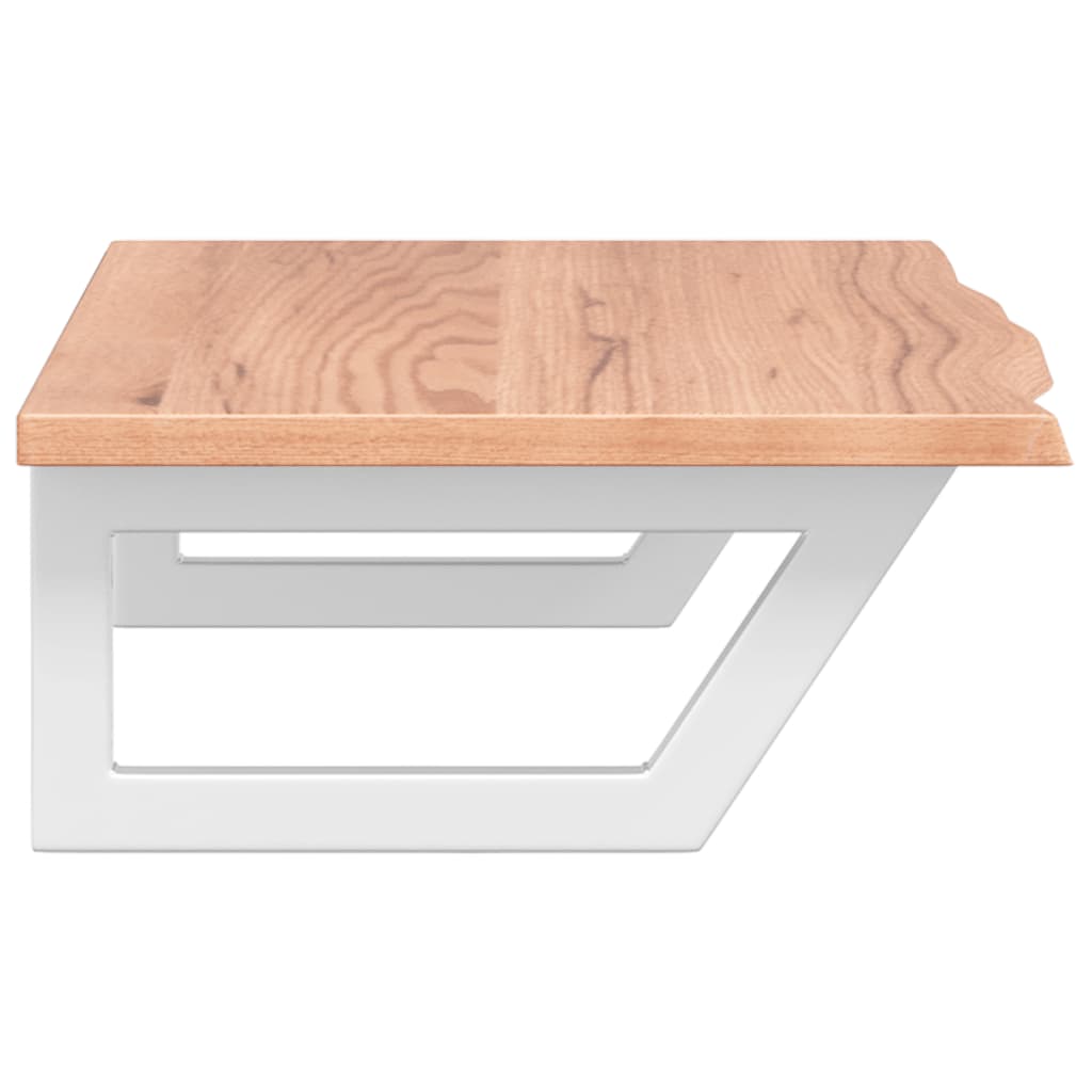 Étagère De Vasque Murale Acier Et Bois De Chêne Massif Marron Clair Et Blanc