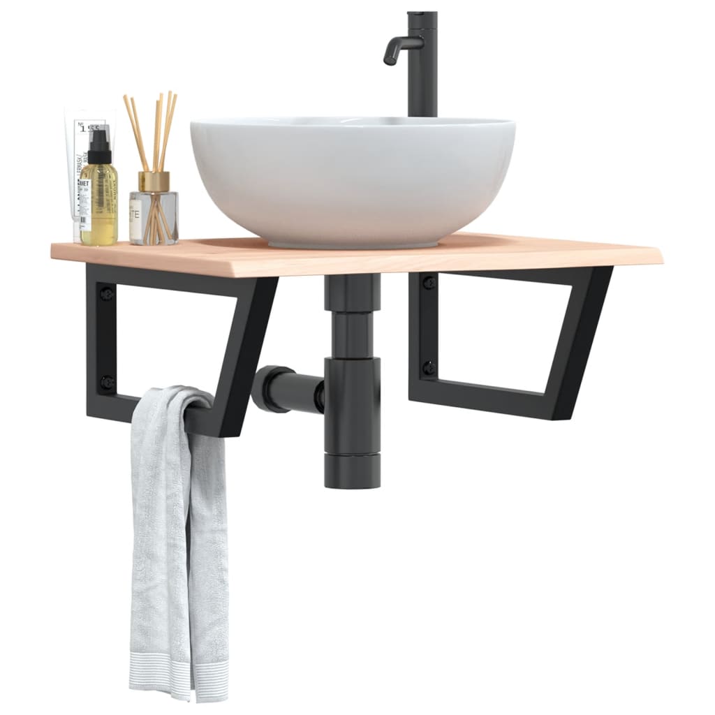 Étagère De Vasque Murale Acier Et Bois De Chêne Massif Marron Et Noir