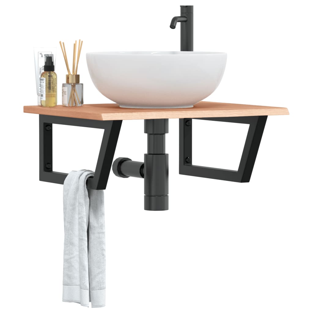 Étagère De Vasque Murale Acier Et Bois De Chêne Massif Marron Clair Et Noir