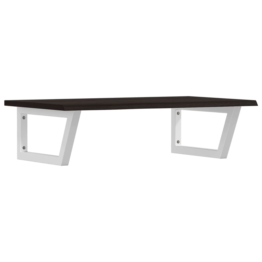 Étagère De Vasque Murale Acier Et Bois De Chêne Massif Marron Foncé Et Blanc