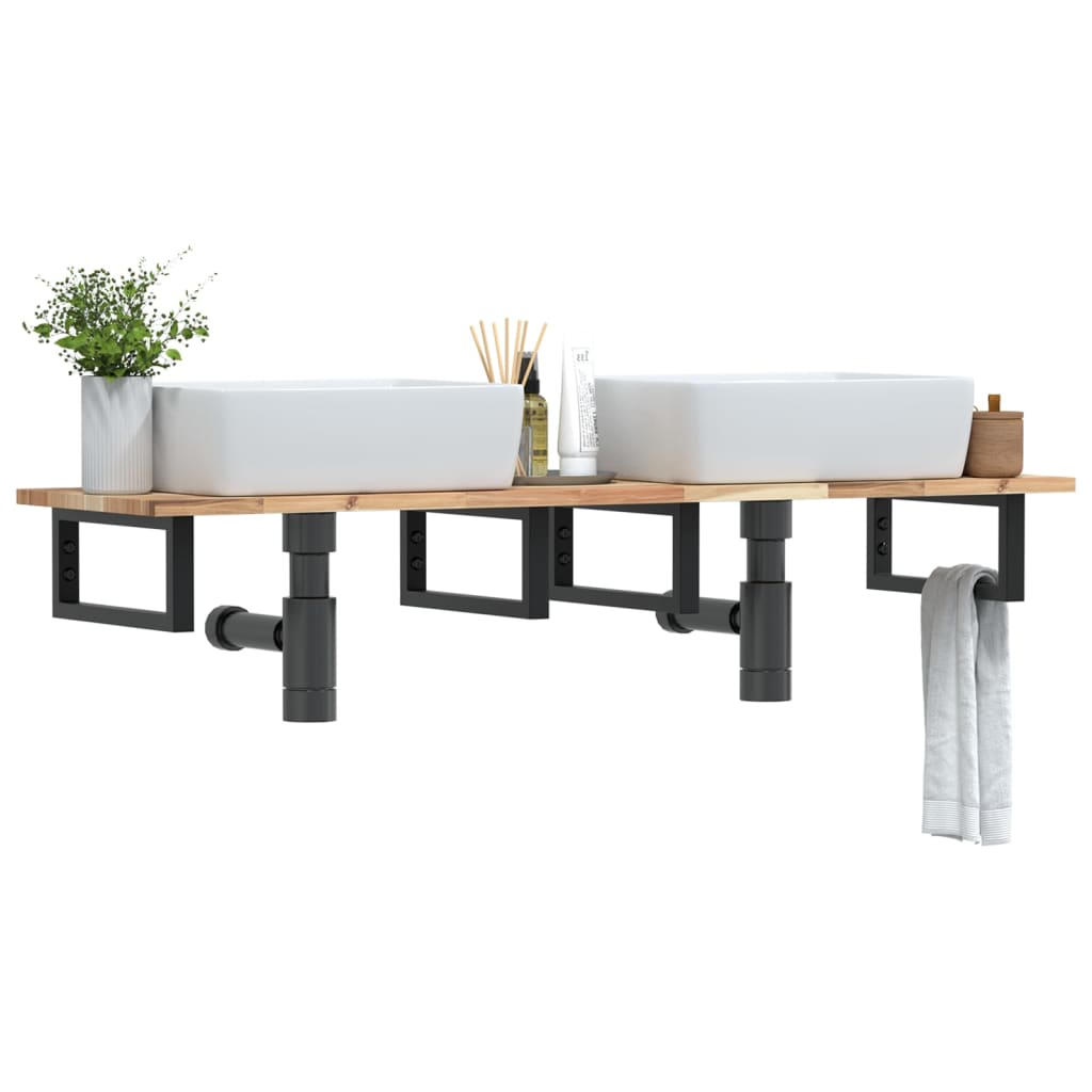 Étagère De Vasque Murale Acier Et Bois Massif D'acacia Marron Et Noir