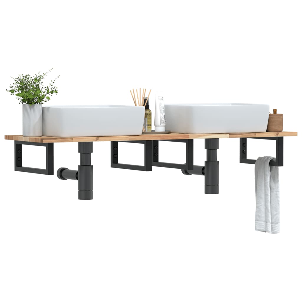 Étagère De Vasque Murale Acier Et Bois Massif D'acacia Marron Et Noir