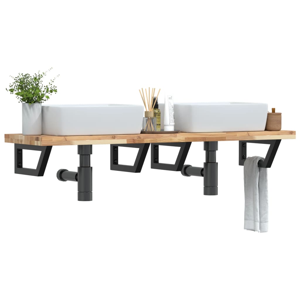 Étagère De Vasque Murale Acier Et Bois Massif D'acacia Marron Et Noir