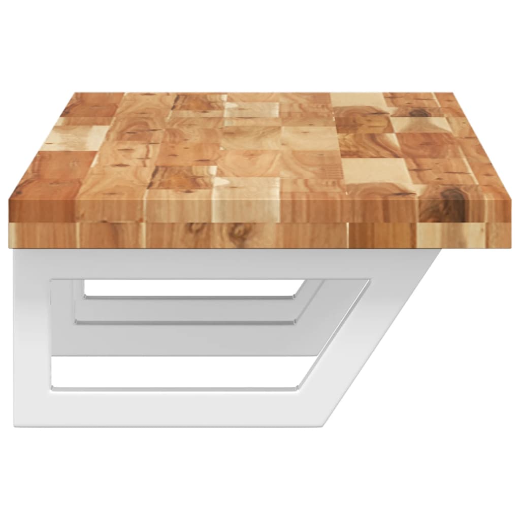 Étagère De Vasque Murale Acier Et Bois Massif D'acacia Marron Foncé Et Blanc