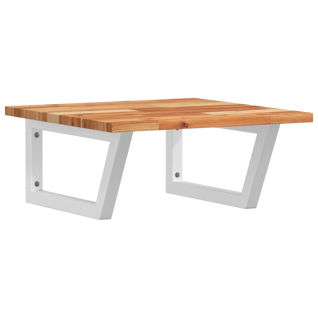 Étagère De Vasque Murale Acier Et Bois Massif D'acacia Marron Foncé Et Blanc