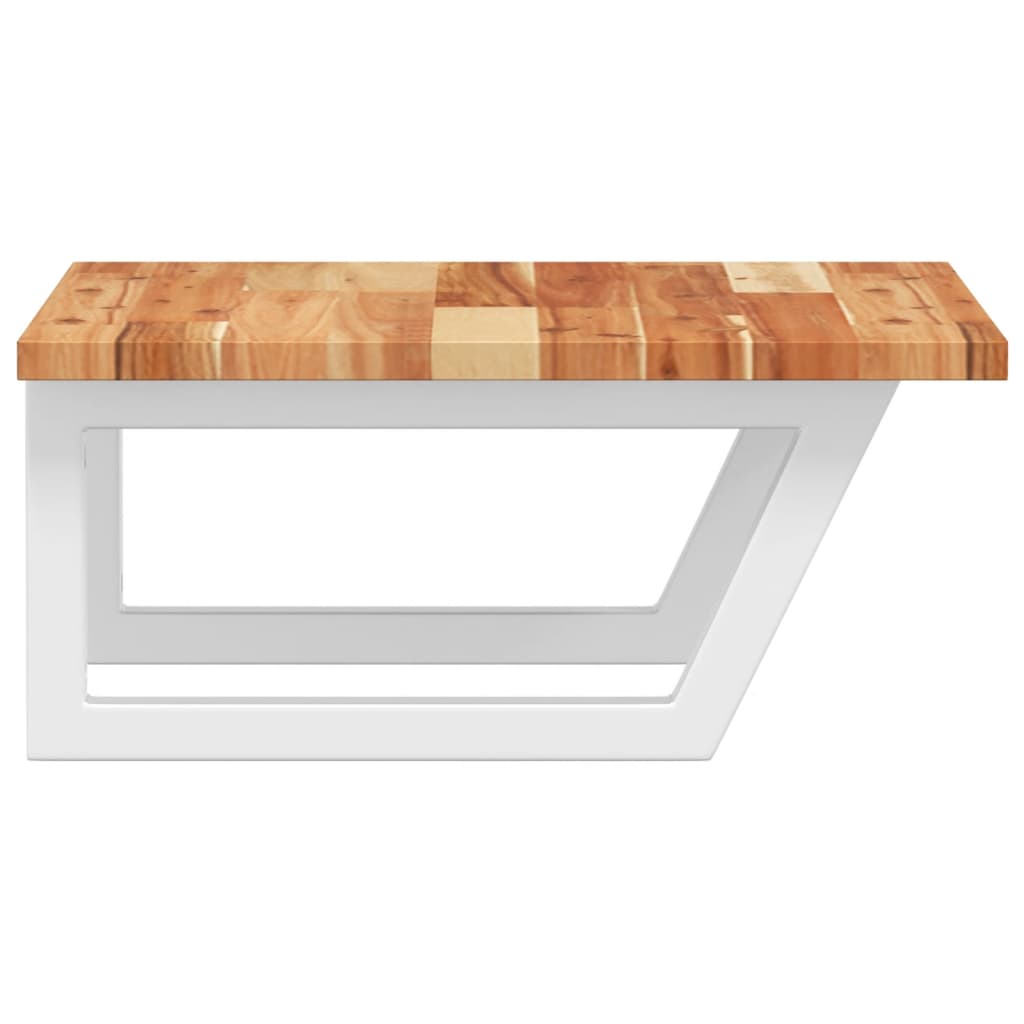 Étagère De Vasque Murale Acier Et Bois Massif D'acacia Marron Foncé Et Blanc