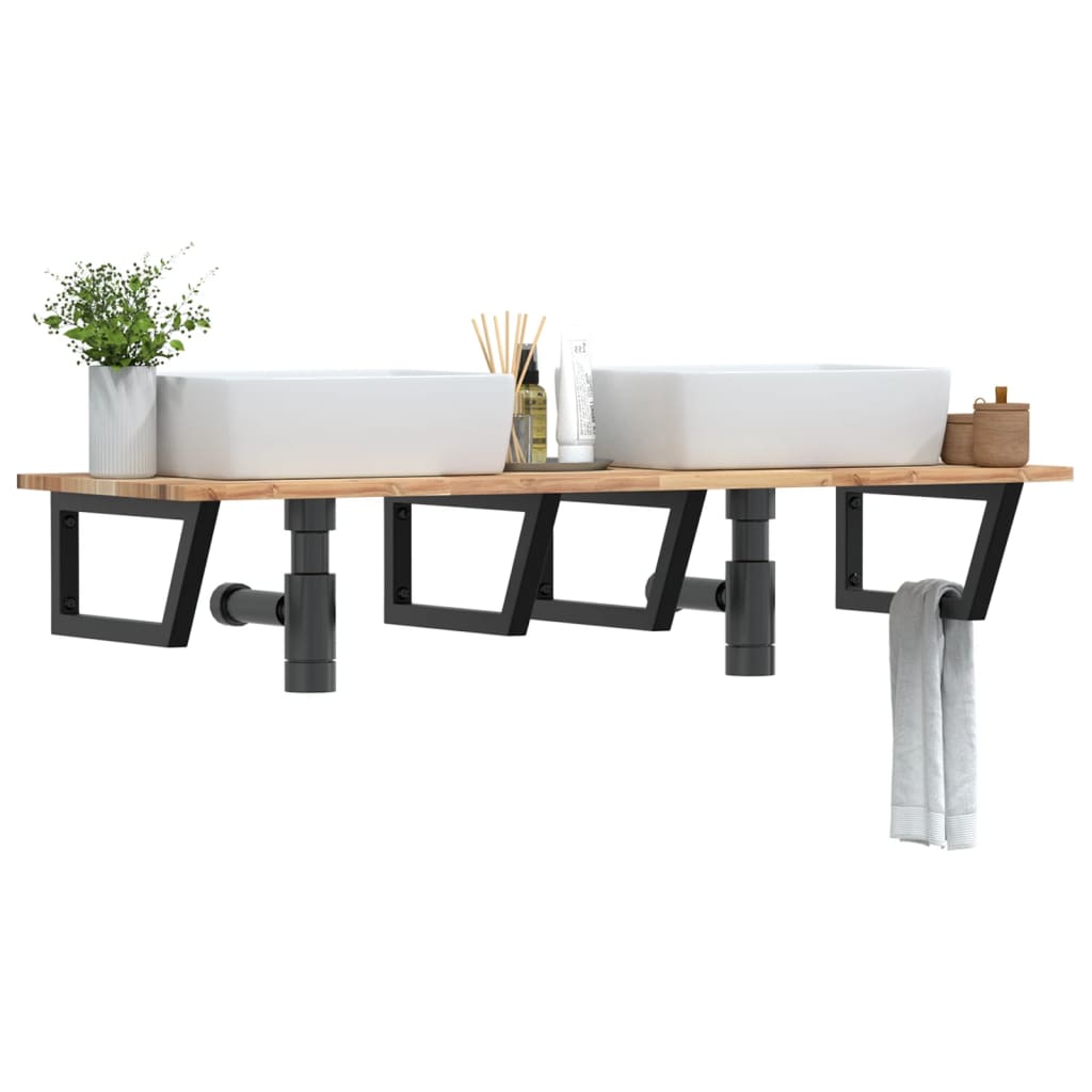 Étagère De Vasque Murale Acier Et Bois Massif D'acacia Marron Et Noir