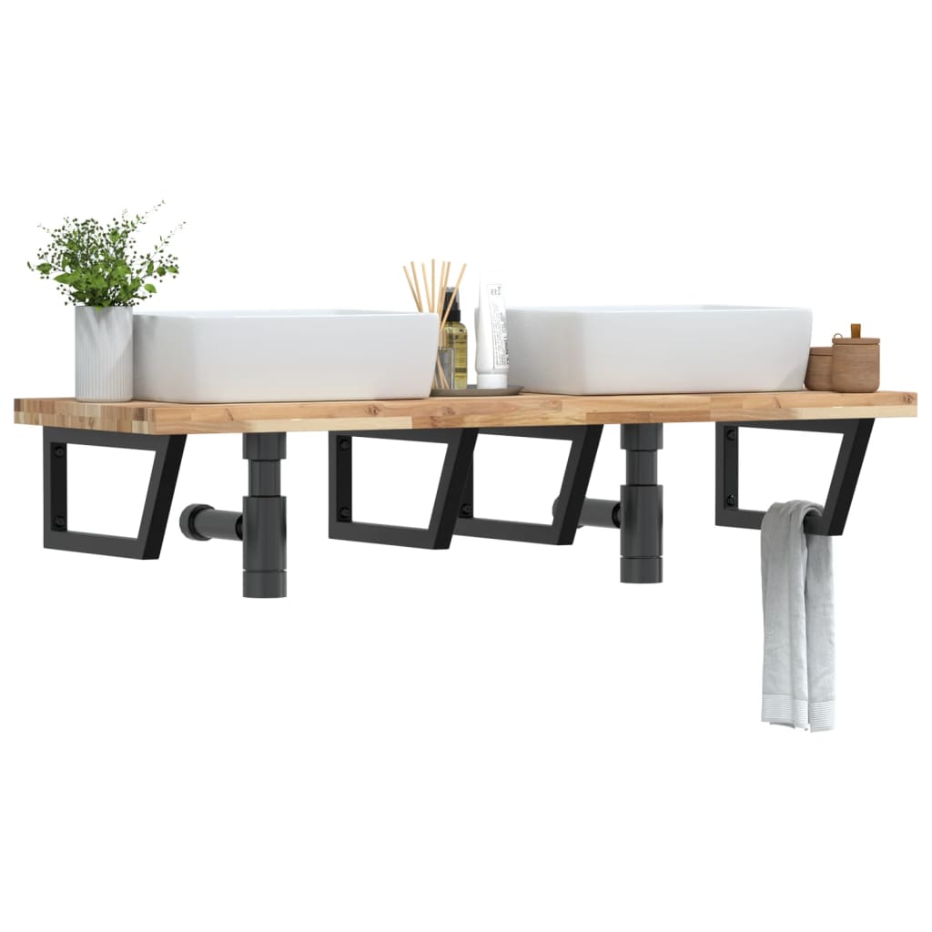 Étagère De Vasque Murale Acier Et Bois Massif D'acacia Marron Et Noir