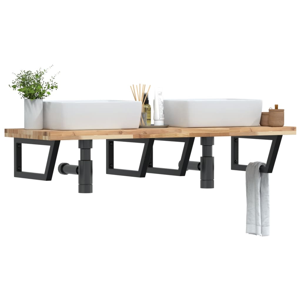 Étagère De Vasque Murale Acier Et Bois Massif D'acacia Marron Et Noir