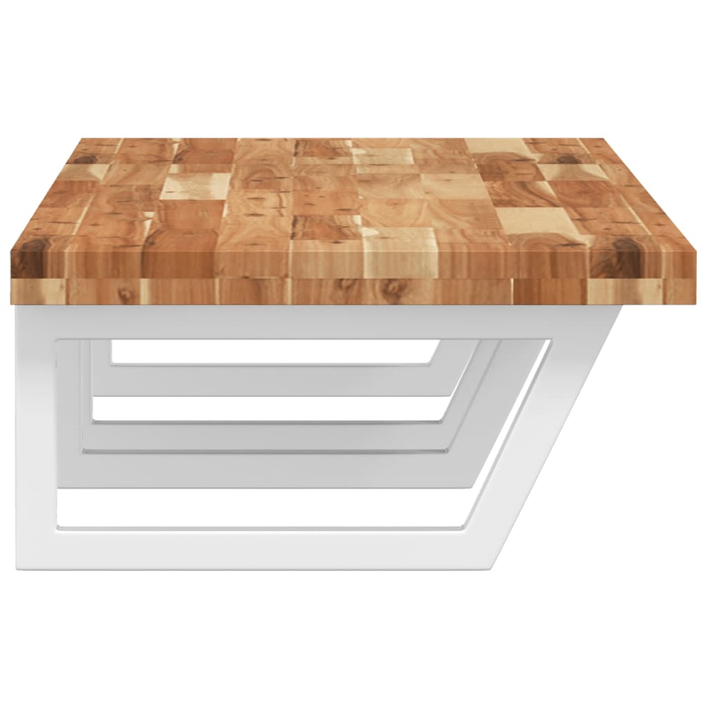 Étagère De Vasque Murale Acier Et Bois Massif D'acacia Marron Foncé Et Blanc