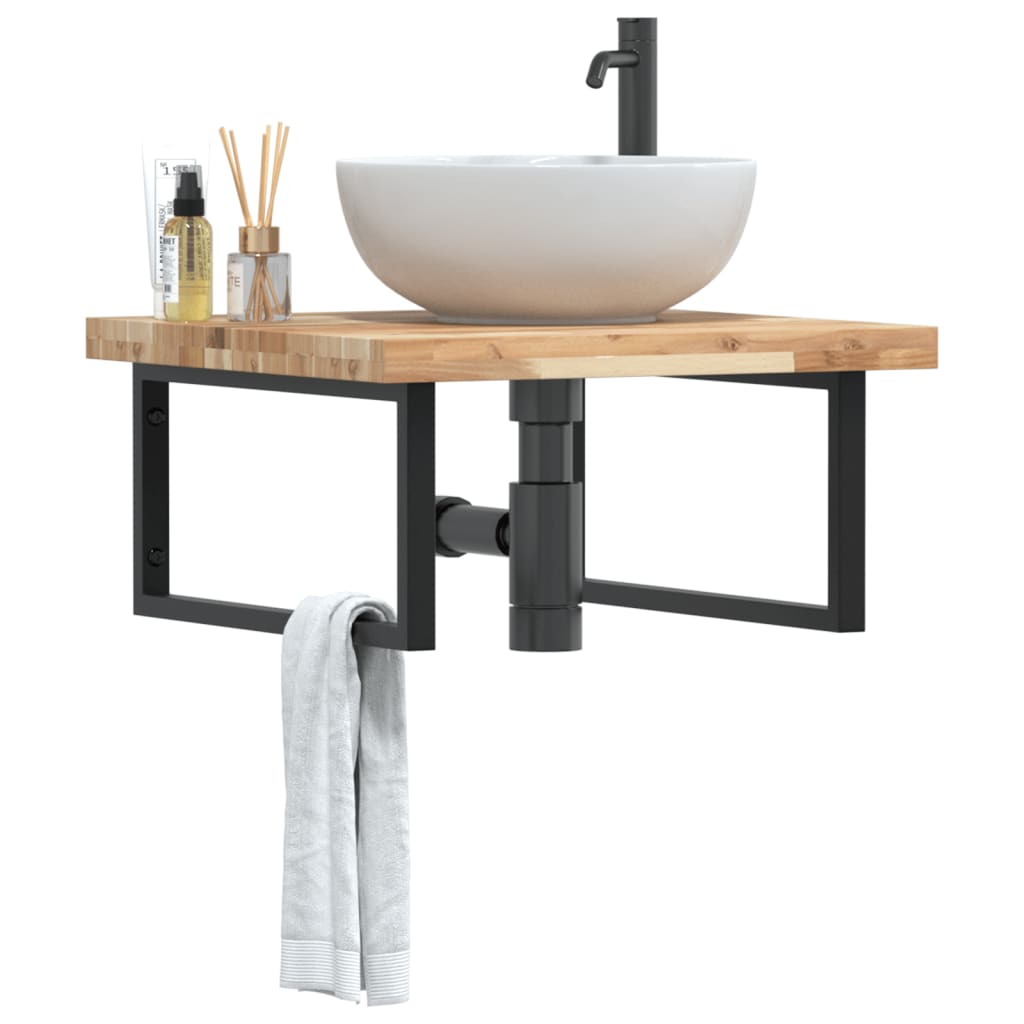 Étagère De Vasque Murale Acier Et Bois Massif D'acacia Marron Et Noir