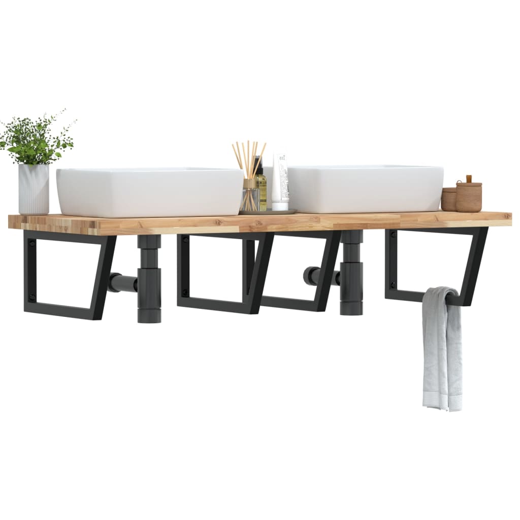 Étagère De Vasque Murale Acier Et Bois Massif D'acacia Marron Et Noir