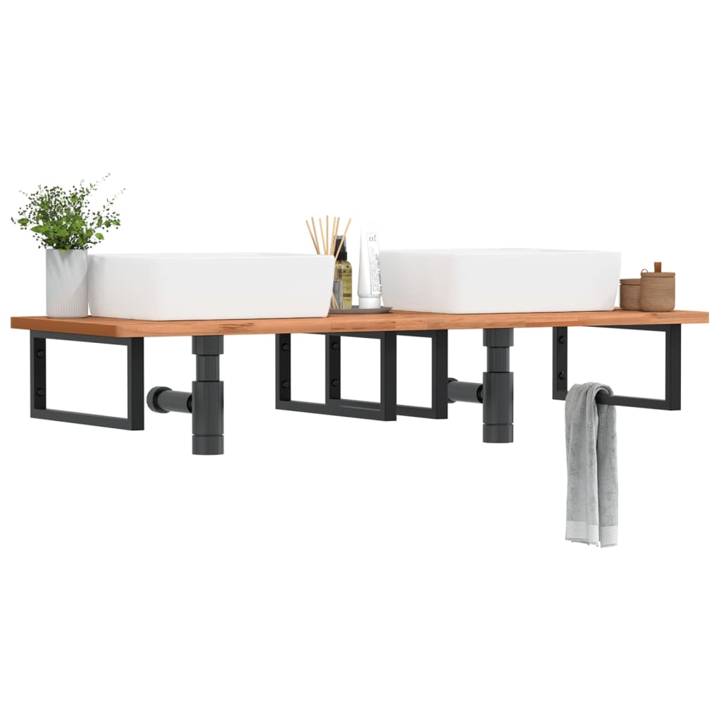 Étagère De Vasque Murale Acier Et Bois Massif De Hêtre Noir