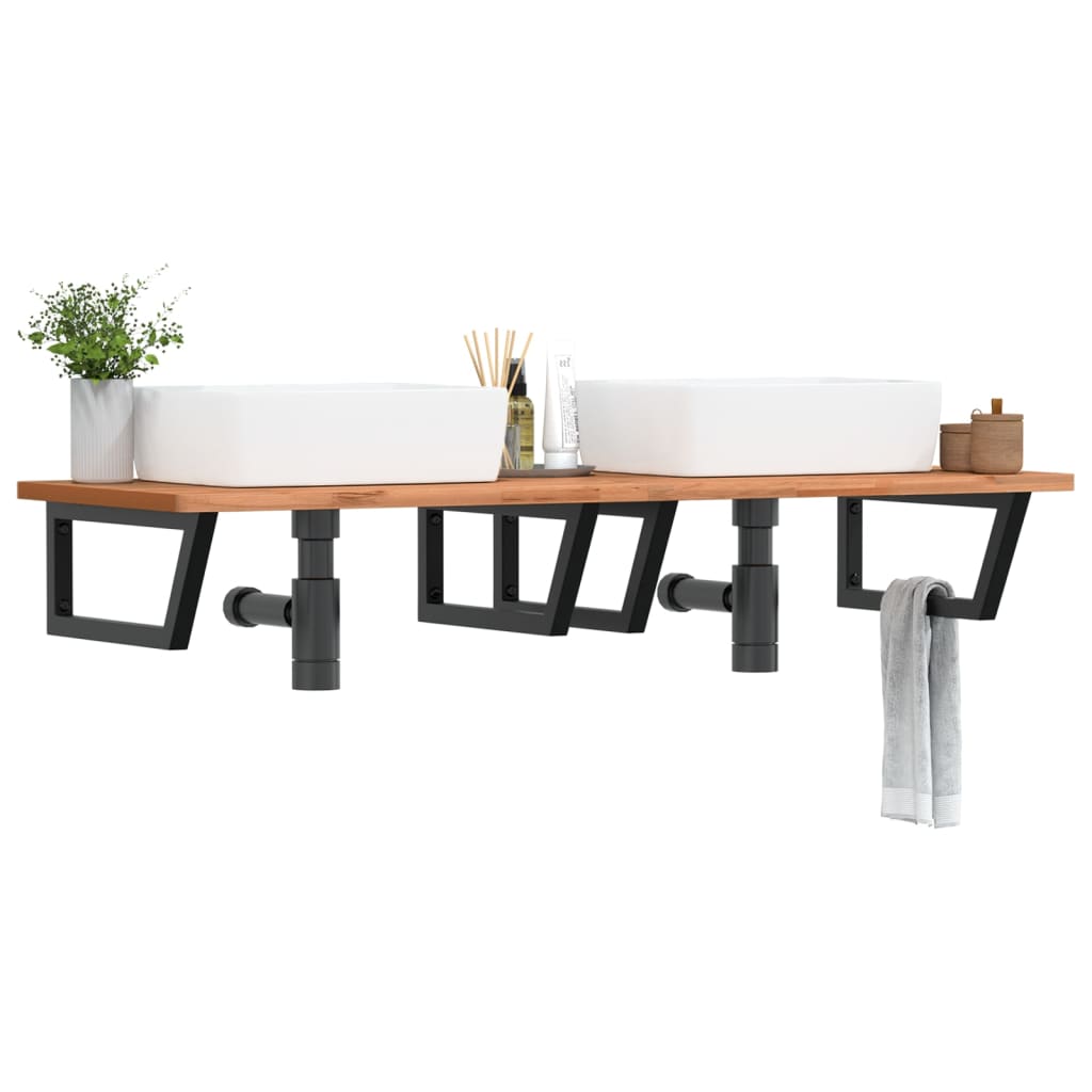 Étagère De Vasque Murale Acier Et Bois Massif De Hêtre Noir