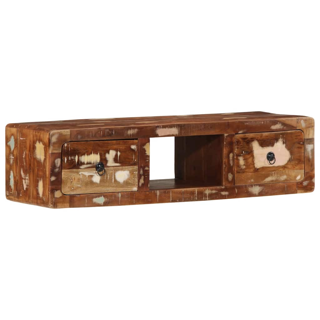 Meuble Tv Mural 100X32X25 Cm Bois Massif Manguier Brut