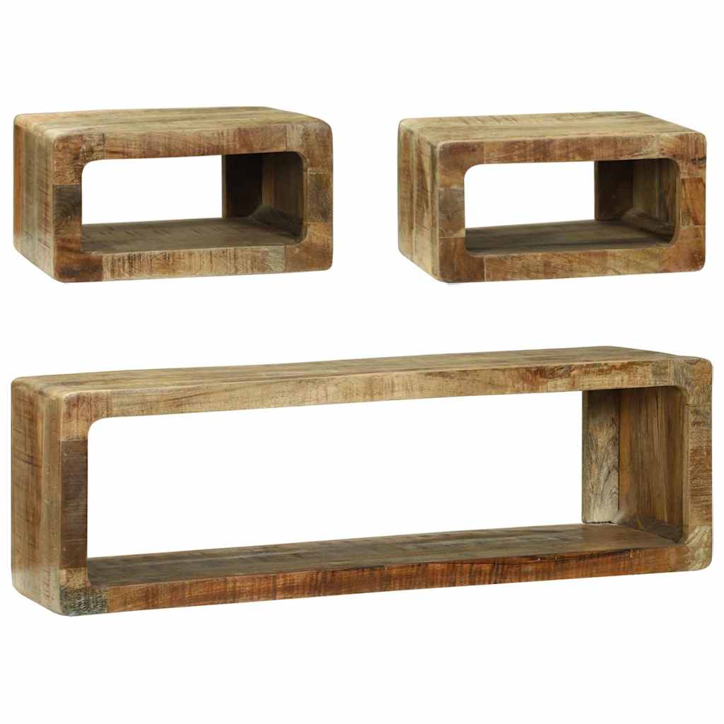 Meuble Tv Avec Rangement 3 Pcs Marron Bois De Manguier Massif