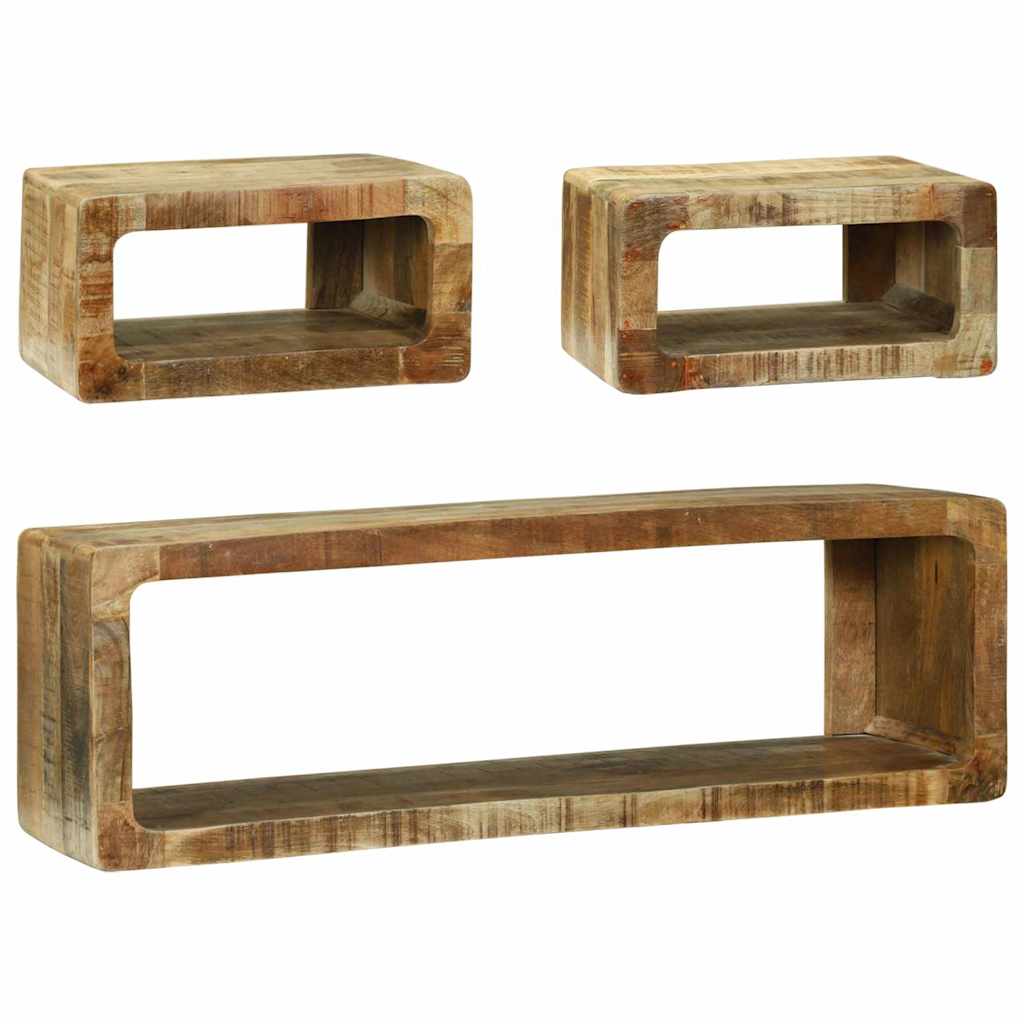 Meuble Tv Avec Rangement 3 Pcs Marron Bois De Manguier Massif