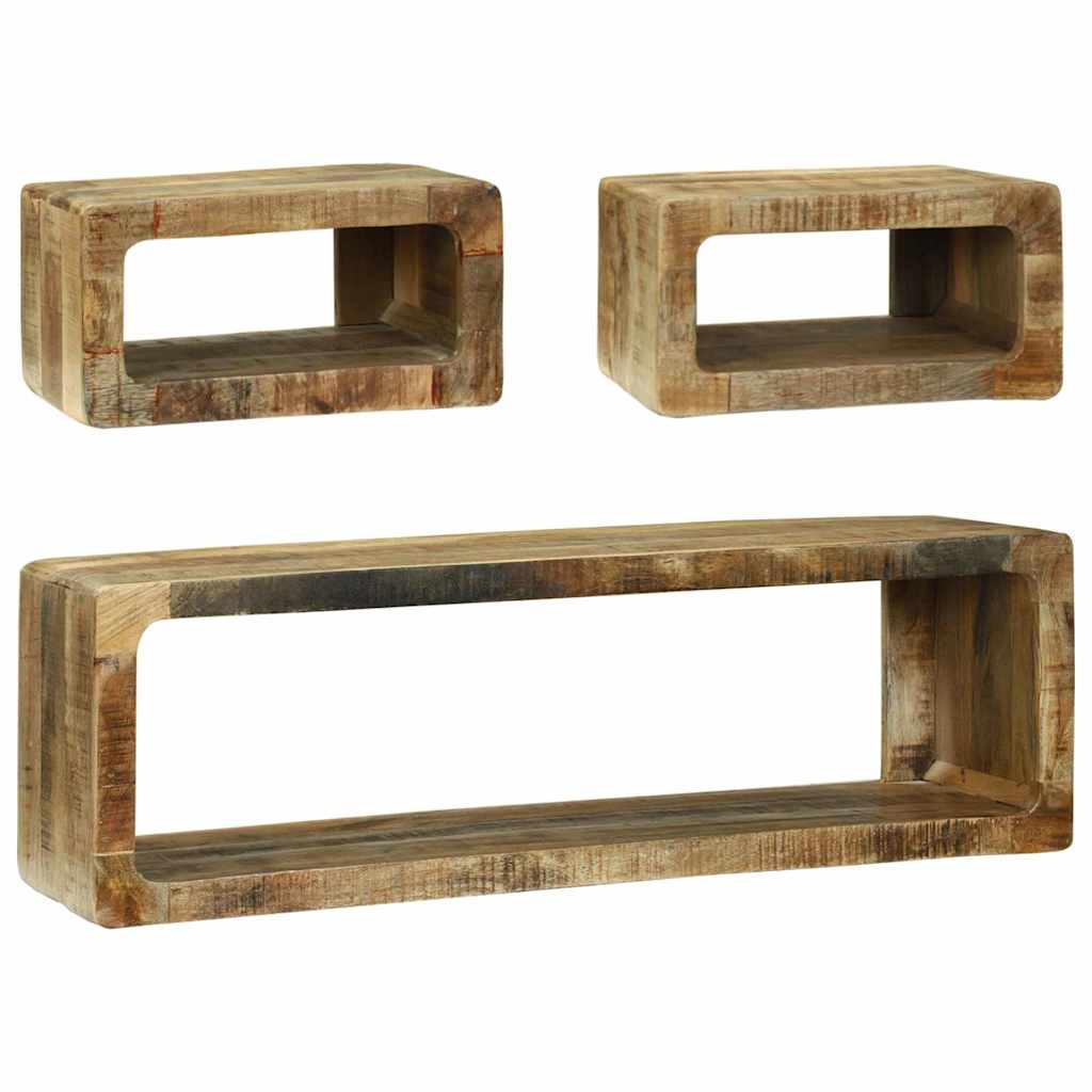 Meuble Tv Avec Rangement 3 Pcs Marron Bois De Manguier Massif