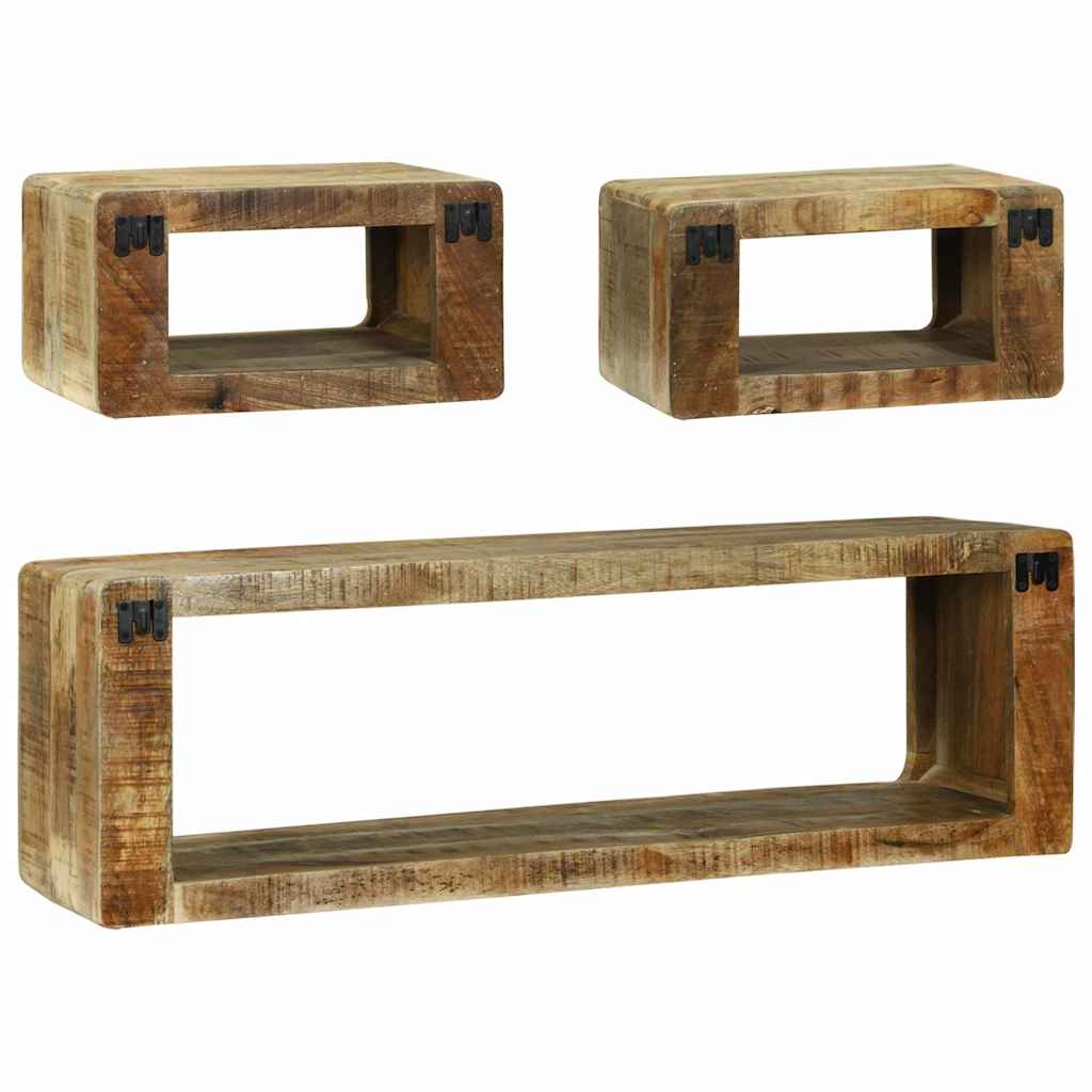 Meuble Tv Avec Rangement 3 Pcs Marron Bois De Manguier Massif