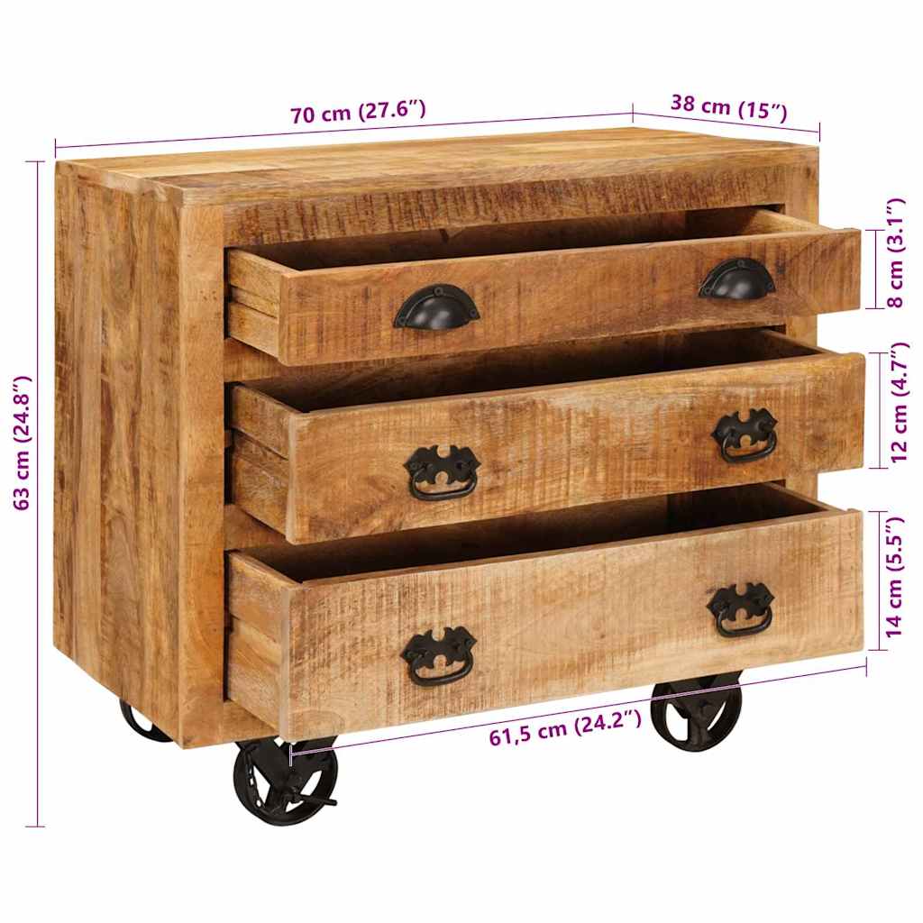 Meuble D'appoint Marron 70 X 38 X 63 Cm Bois De Manguier Massif