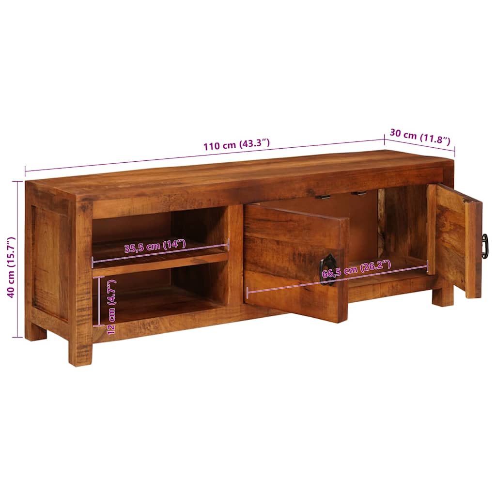 Meuble Tv Marron 110 X 30 X 40 Cm Bois De Manguier Massif
