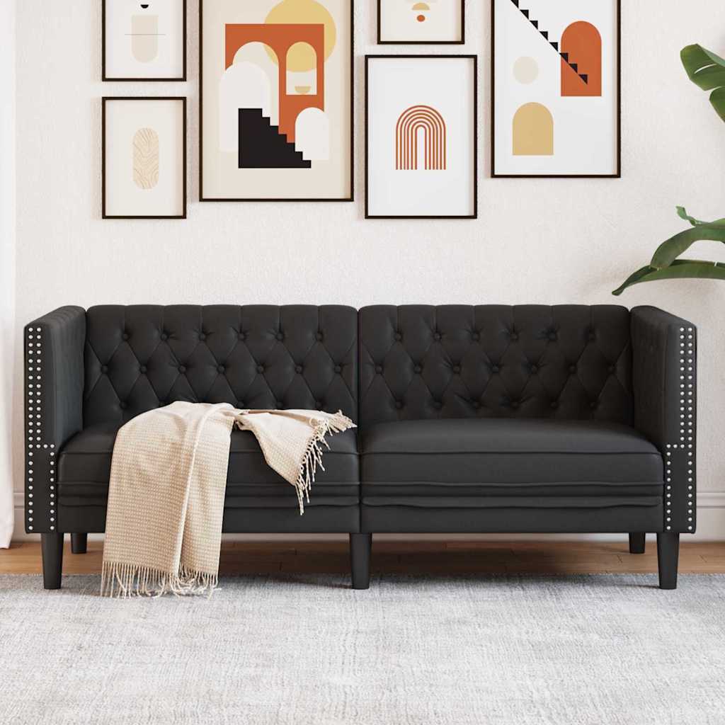 Canapé Chesterfield Argyle Noir 194 X 74.5 X 70.5 Cm Faux Cuir