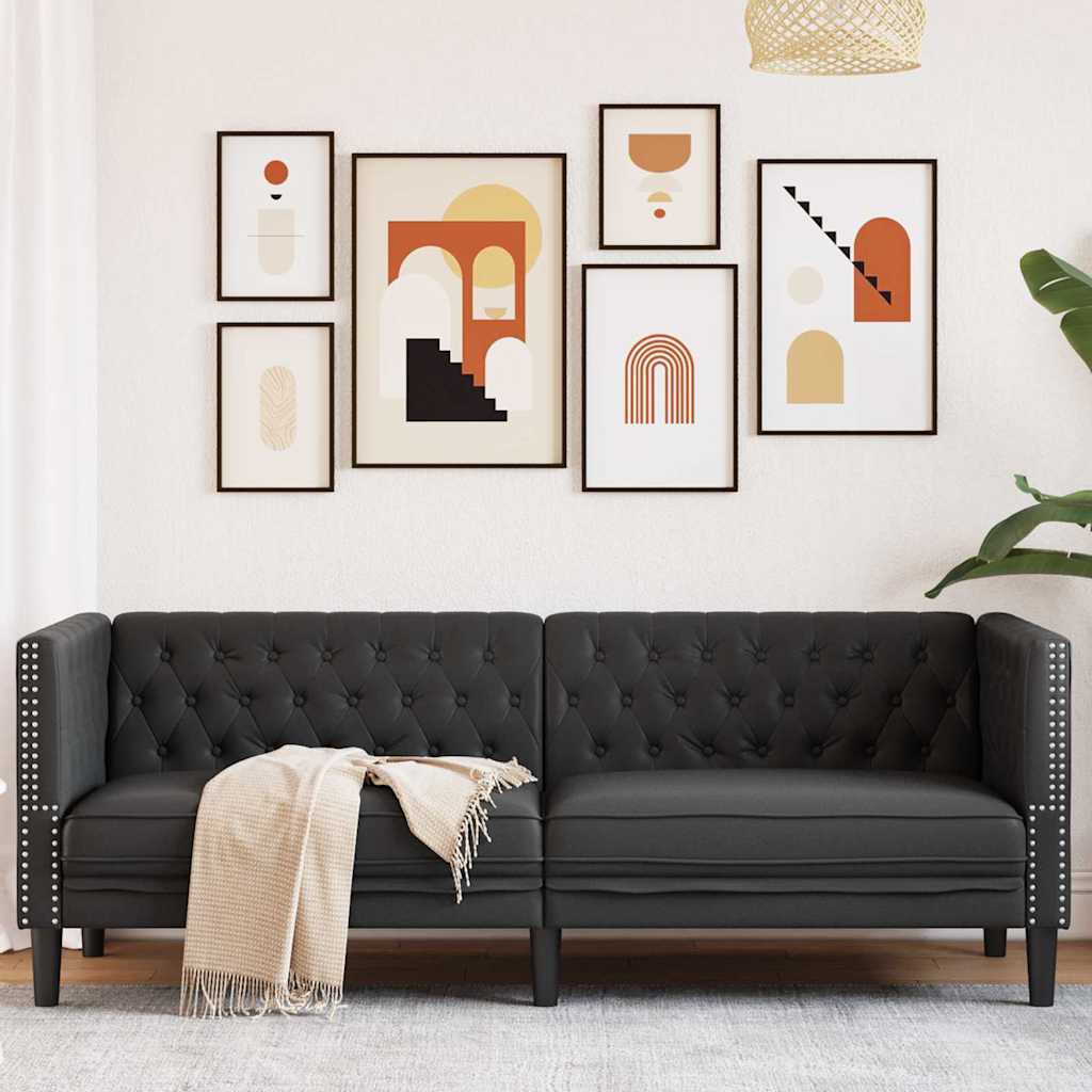 Canapé Chesterfield Argyle Noir 194 X 74.5 X 70.5 Cm Faux Cuir