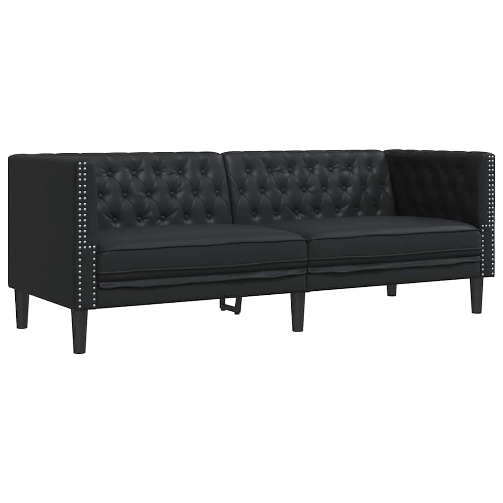 Canapé Chesterfield Argyle Noir 194 X 74.5 X 70.5 Cm Faux Cuir