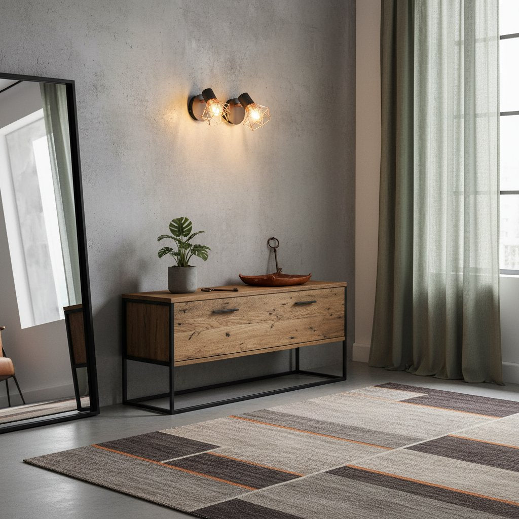 Applique Murale Industrielle Noire avec Cuivre