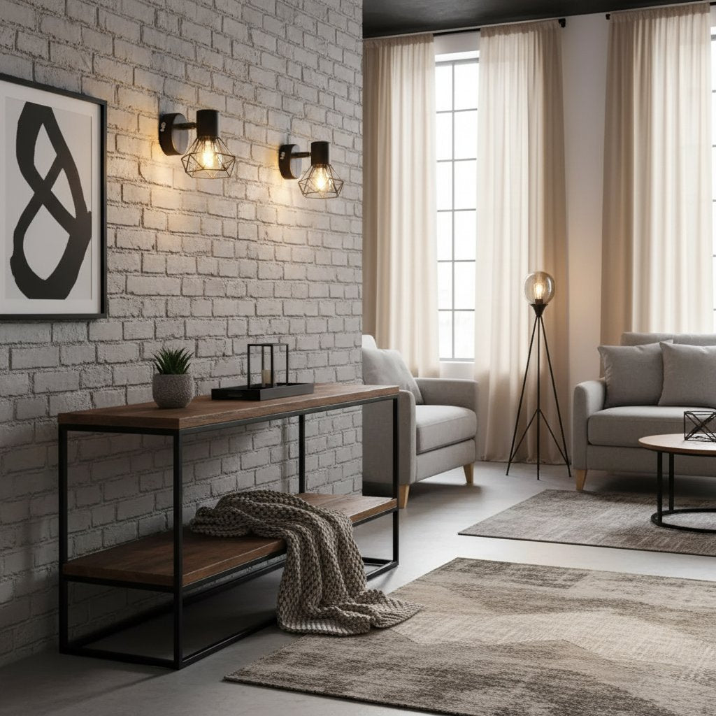 Applique Murale Industrielle en Métal Noir pour Salon