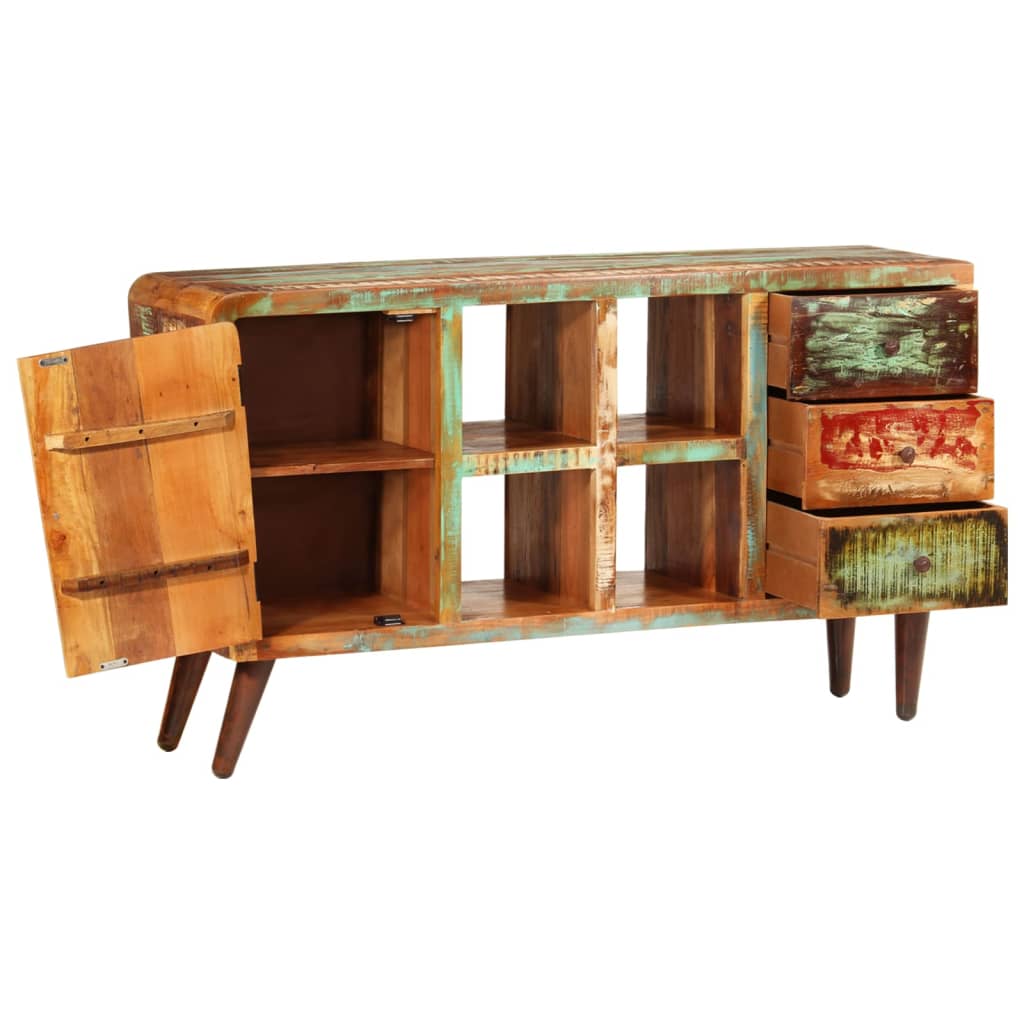 Armoire Avec 1 Porte 4 Étagères 3 Tiroirs Bois Massif Récupéré-La-Fabrique-Industrielle