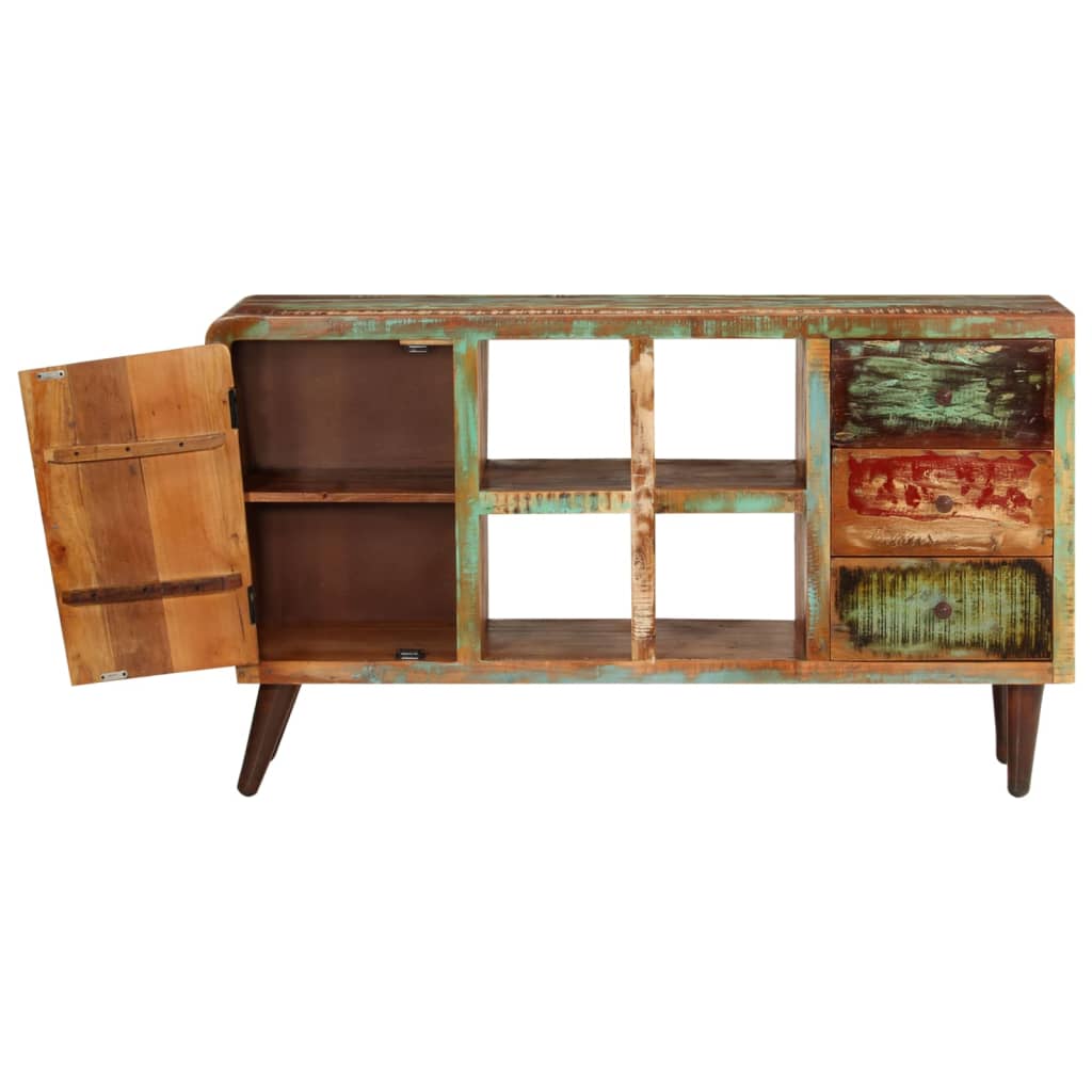 Armoire Avec 1 Porte 4 Étagères 3 Tiroirs Bois Massif Récupéré-La-Fabrique-Industrielle